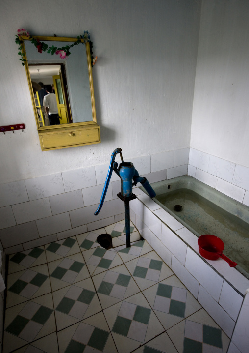 Bathroom with a pump water in a North Korean house, North Hwanghae Province, Sariwon, North Korea