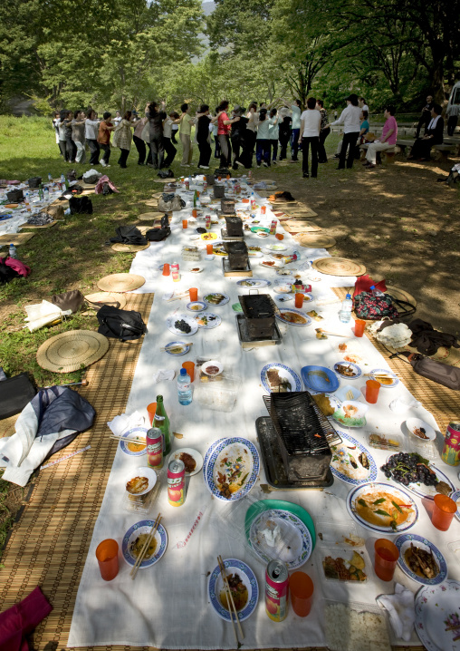 Japanese people originated from North Korea having pinic in a park, North Hwanghae Province, Sariwon, North Korea