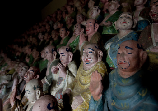 Buddha's students statues inside Songbul temple, North Hwanghae Province, Sariwon, North Korea