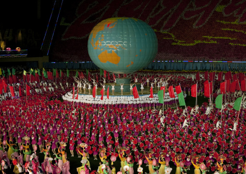 North Korean gymnasts performing during Arirang mass games in may day stadium, Pyongan Province, Pyongyang, North Korea