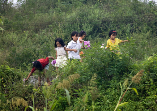 North Korean children playing in a park, Pyongan Province, Pyongyang, North Korea