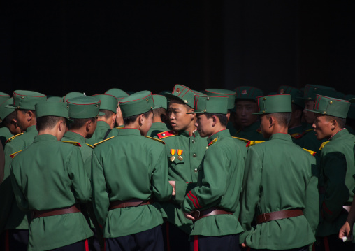Group of North Korean soldiers in green uniforms, Pyongan Province, Pyongyang, North Korea