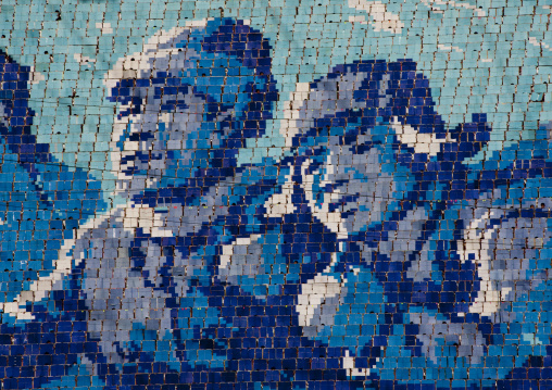 North Korean soldiers in the cold made by children pixels holding up colored boards during Arirang mass games in may day stadium, Pyongan Province, Pyongyang, North Korea