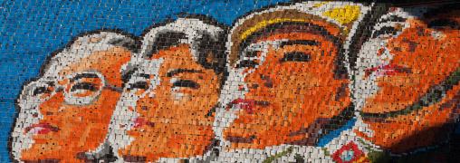 North Korean heroes made by children pixels holding up colored boards during Arirang mass games in may day stadium, Pyongan Province, Pyongyang, North Korea