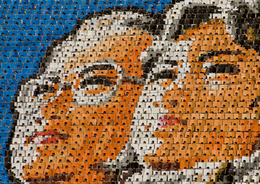 Kim il Sung and his wife made by children pixels holding up colored boards during Arirang mass games in may day stadium, Pyongan Province, Pyongyang, North Korea