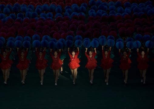 North Korean gymnasts performing during Arirang mass games in may day stadium, Pyongan Province, Pyongyang, North Korea