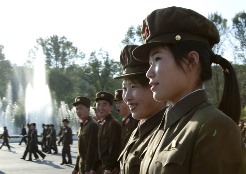 North Korean soldiers in the street, Pyongan Province, Pyongyang, North Korea