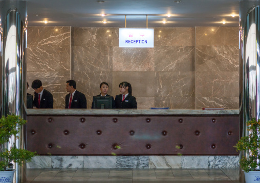 Hotel reception at Yanggakdo international hotel, Pyongan Province, Pyongyang, North Korea