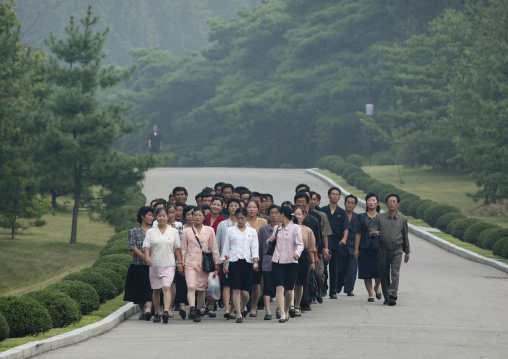 Group of North Korean on the way to birthplace of Kim il Sung in Mangyongdae, Pyongan Province, Pyongyang, North Korea