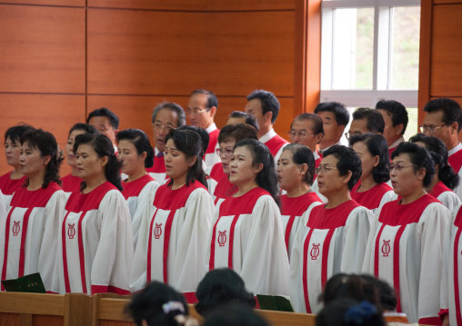 North Korean people singing in protestant Bongsu church, Pyongan Province, Pyongyang, North Korea