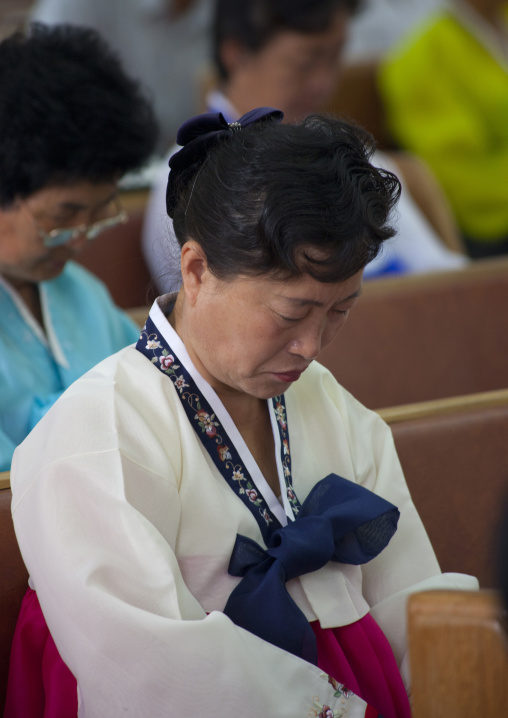 North Korean woman during a mass in protestant Bongsu church, Pyongan Province, Pyongyang, North Korea