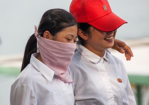 North Korean young women in the street, Pyongan Province, Pyongyang, North Korea