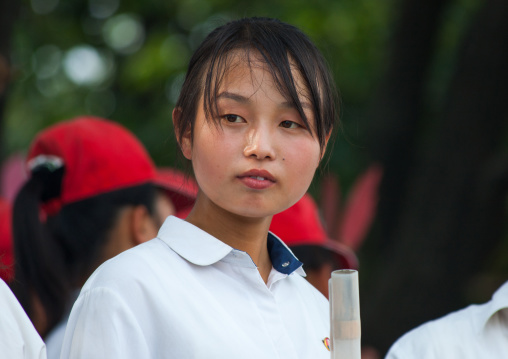 Portrait of a North Korean young woman, Pyongan Province, Pyongyang, North Korea