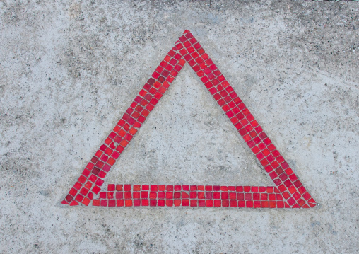 Triangle on the floor to spot the place where Kim Jong il stood during his visit in the agriculture university, South Hamgyong Province, Hamhung, North Korea