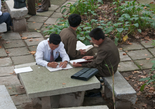 North Korean students working in a park, South Hamgyong Province, Hamhung, North Korea