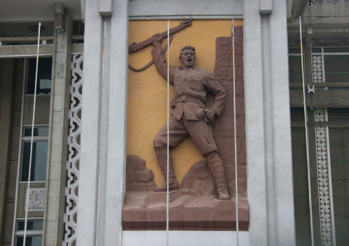 Army soldier statue on the Grand theatre, South Hamgyong Province, Hamhung, North Korea