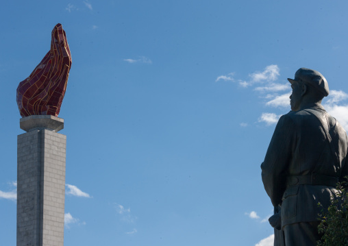 Flame tower at the Grand monument of lake Samji, Ryanggang Province, Samjiyon, North Korea