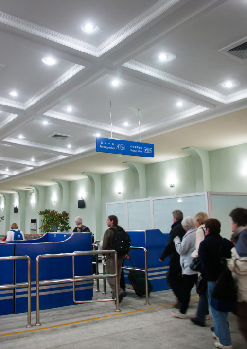 Passengers arriving at immigration control in Sunan international airport, Pyongan Province, Pyongyang, North Korea