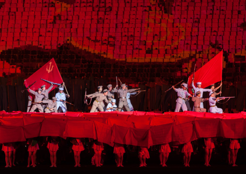 North Korean military battle during the Arirang mass games in may day stadium, Pyongan Province, Pyongyang, North Korea
