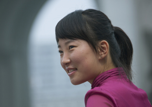 Portrait of a smiling young woman, Pyongan Province, Pyongyang, North Korea