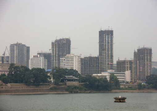 Pyongyang skyline with Taedong river, Pyongan Province, Pyongyang, North Korea