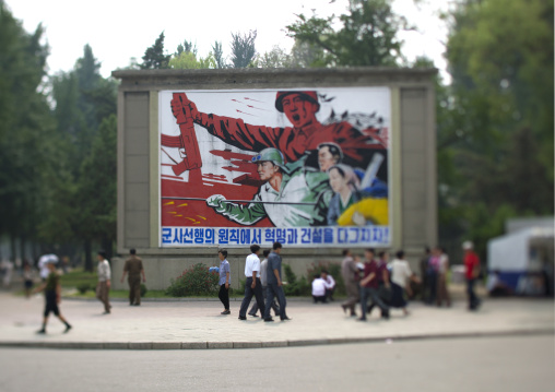 Military propaganda billboard in the street, Pyongan Province, Pyongyang, North Korea