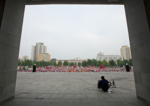 North Korean students during a mass dance performance on september 9 day of the foundation of the republic, Pyongan Province, Pyongyang, North Korea