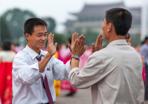 North Korean students during a mass dance performance on september 9 day of the foundation of the republic, Pyongan Province, Pyongyang, North Korea