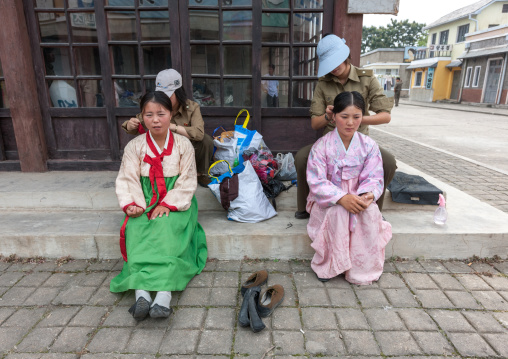 Actresses make-up during a movie shooting in Pyongyang film studios, Pyongan Province, Pyongyang, North Korea