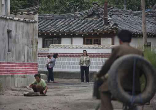 North Korean people in a street of the old quarter, North Hwanghae Province, Kaesong, North Korea