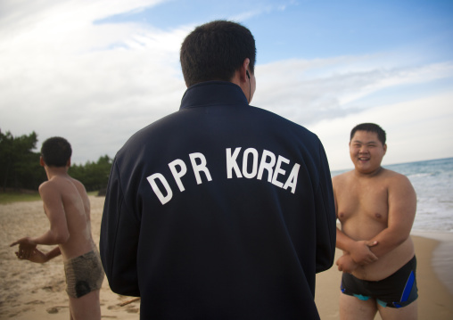 North Korean judo team on a beach, North Hamgyong Province, Chilbo Sea, North Korea