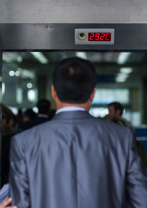Thermal-imaging camera spotting flu fevers in the airport arrival hall, Pyongan Province, Pyongyang, North Korea