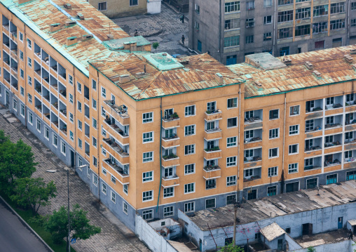 High angle view of buildings in the city center, Pyongan Province, Pyongyang, North Korea