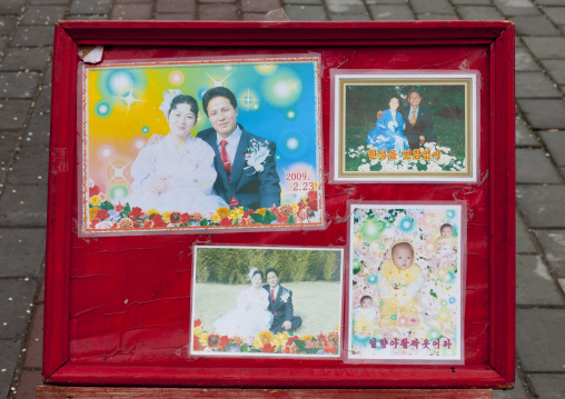 Samples of North Korean souvenir pictures to promote a photo studio, Pyongan Province, Pyongyang, North Korea