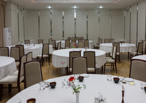 Empty North Korean restaurant in ryonggang hot spa hotel, South Pyongan Province, Nampo, North Korea