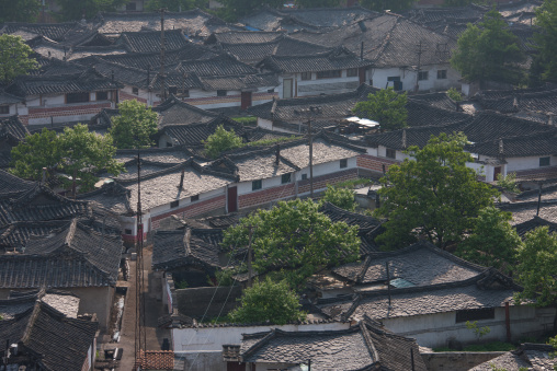 High angle view of the Korean houses in the old town, North Hwanghae Province, Kaesong, North Korea