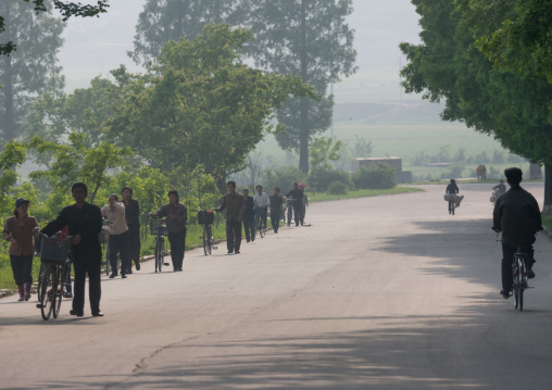 North Korean people along a rural road in the countryside, North Hwanghae Province, Kaesong, North Korea