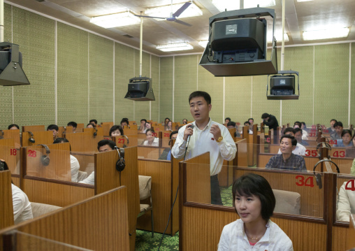 North Korean students during an english classroom in the Grand people's study house, Pyongan Province, Pyongyang, North Korea