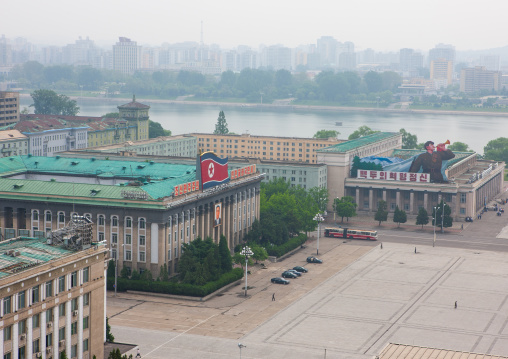 High angle view of Kim il Sung square, Pyongan Province, Pyongyang, North Korea