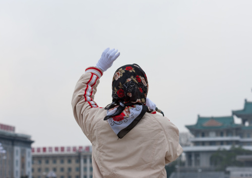 Young North Korean women during a mass games rehearsal in Kim il Sung square, Pyongan Province, Pyongyang, North Korea