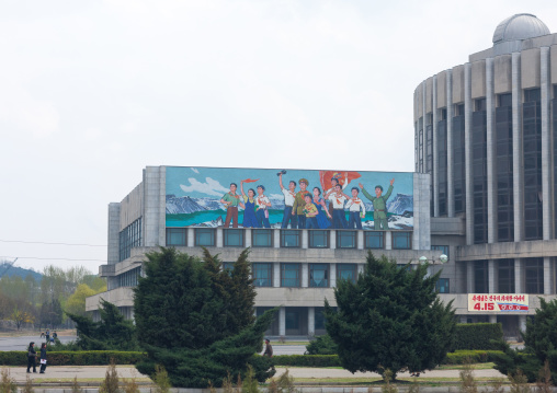 Giant fresco depicting North Korean people on an official building, Pyongan Province, Pyongyang, North Korea