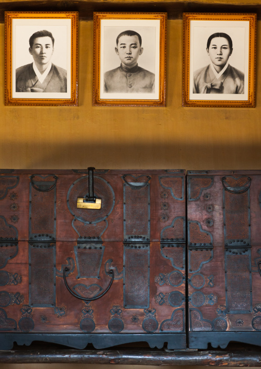 Portraits of Kim il sung's family in Mangyongdae which was the birthplace of North Korean leader Kim Il-sung, Pyongan Province, Pyongyang, North Korea