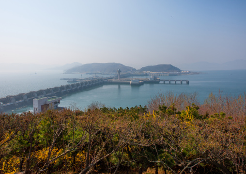 West sea barrage which separates the Taedong river and the west sea, South Pyongan Province, Nampo, North Korea