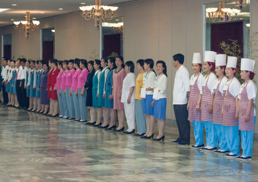Morning inspection of employees in Yanggakdo international hotel, Pyongan Province, Pyongyang, North Korea