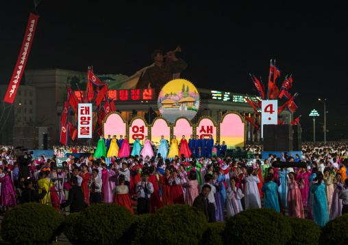North Korean artists singing to celebrate april 15 the birth anniversary of Kim Il-sung, Pyongan Province, Pyongyang, North Korea
