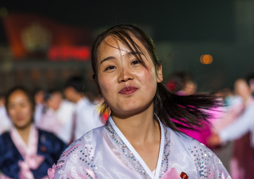 North Korean student dancing to celebrate april 15 the birth anniversary of Kim Il-sung, Pyongan Province, Pyongyang, North Korea