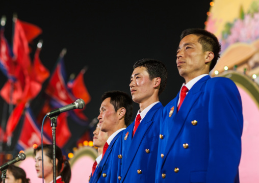 North Korean artists singing to celebrate april 15 the birth anniversary of Kim Il-sung, Pyongan Province, Pyongyang, North Korea