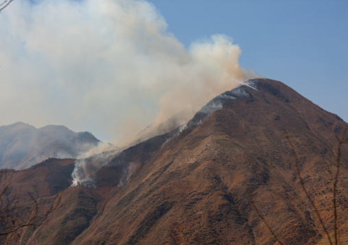 Fire and smoke on the top of a mountain, Kangwon Province, Wonsan, North Korea