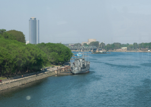 Uss Pueblo ship on Taedong river, Pyongan Province, Pyongyang, North Korea