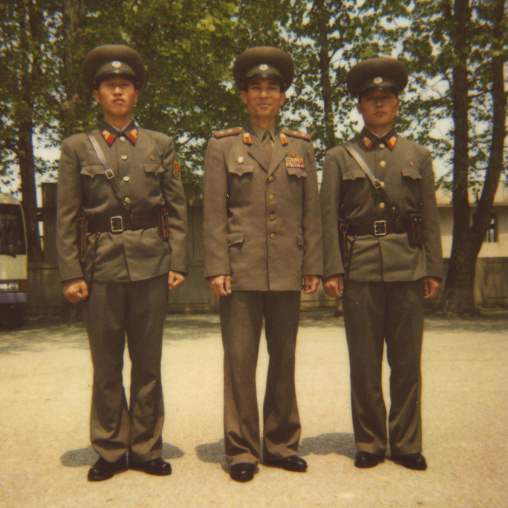 Polaroid picture of North Korean soldiers in the joint security area of the dmz, North Hwanghae Province, Panmunjom, North Korea